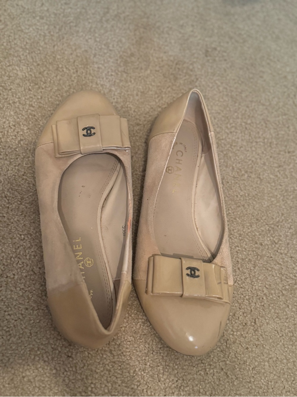 CHANEL Nude Bow Cap-Toe Ballet Flats
